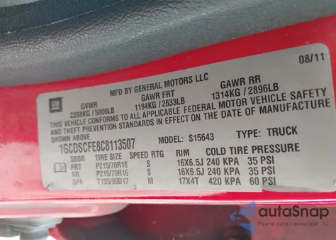 2012 Chevrolet Colorado 1Lt z USA, uszkodzony, nr VIN 1GCDSCFE8C8113507